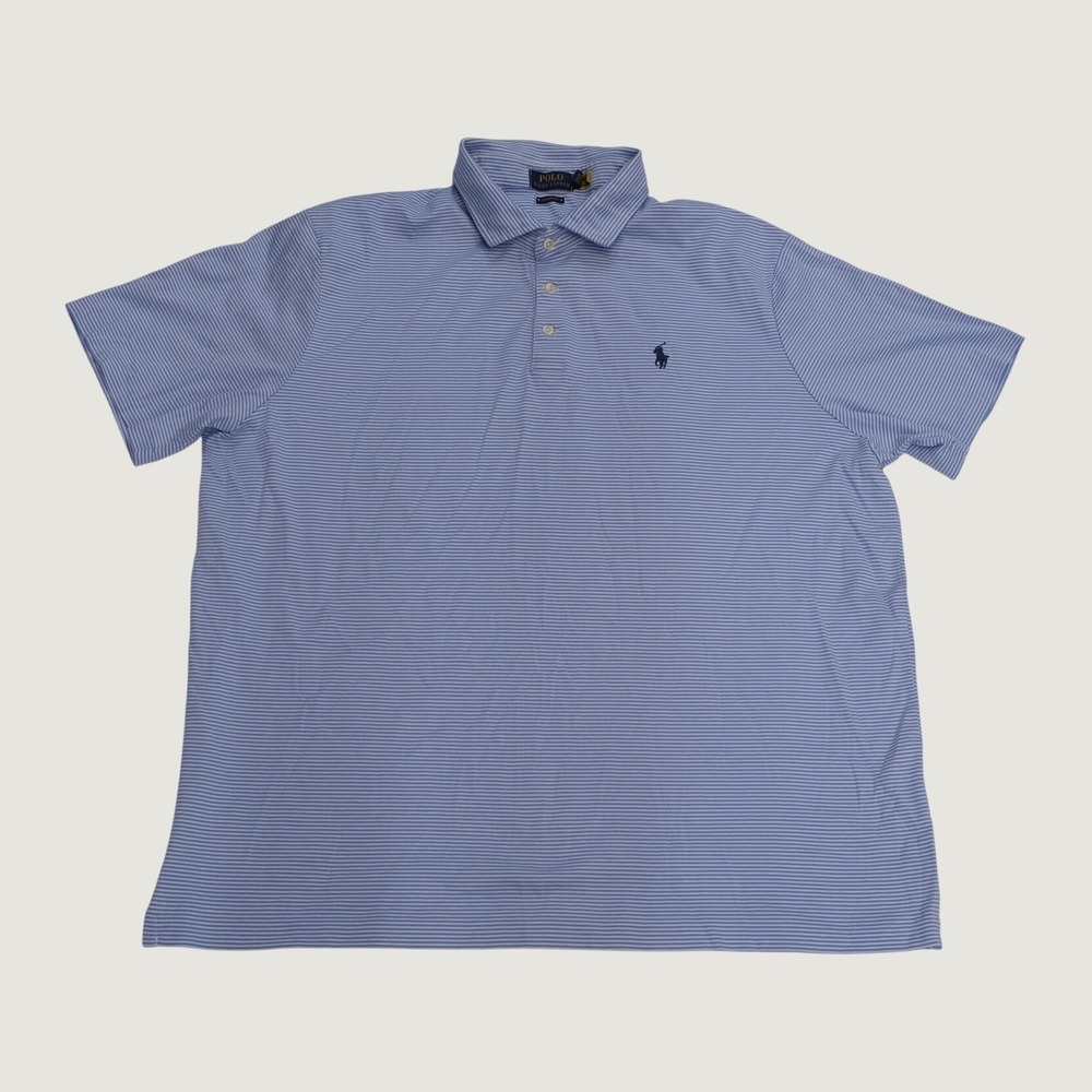 Polo Ralph Lauren Polo Shirt Mens Blue Striped Classic Fit XL Short Sleeve